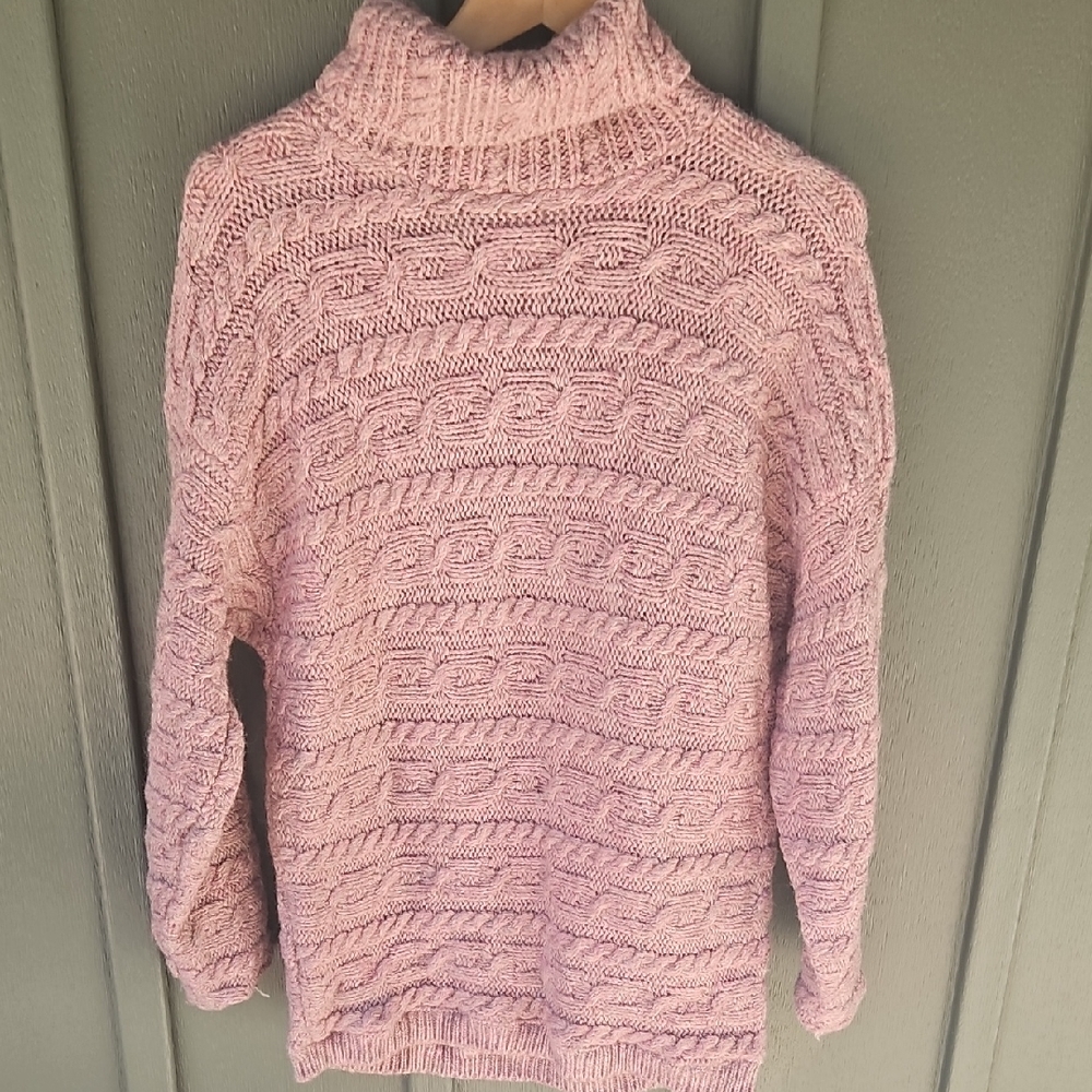 English 100% Wool Cable Knit Turtleneck Sweater
